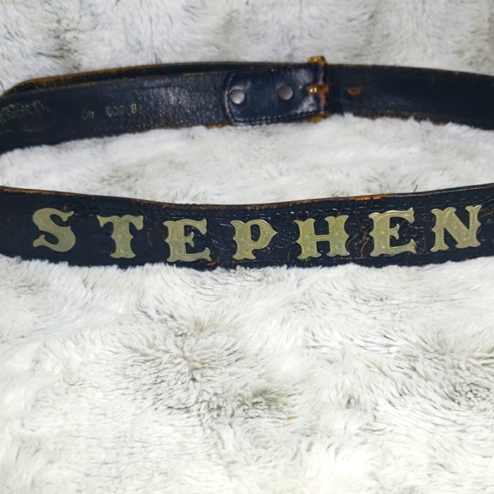 Antique Stephen Handmade Leather, Western Cowboy Black & Brown Men Belt B 508 40 - Picture 4 of 13